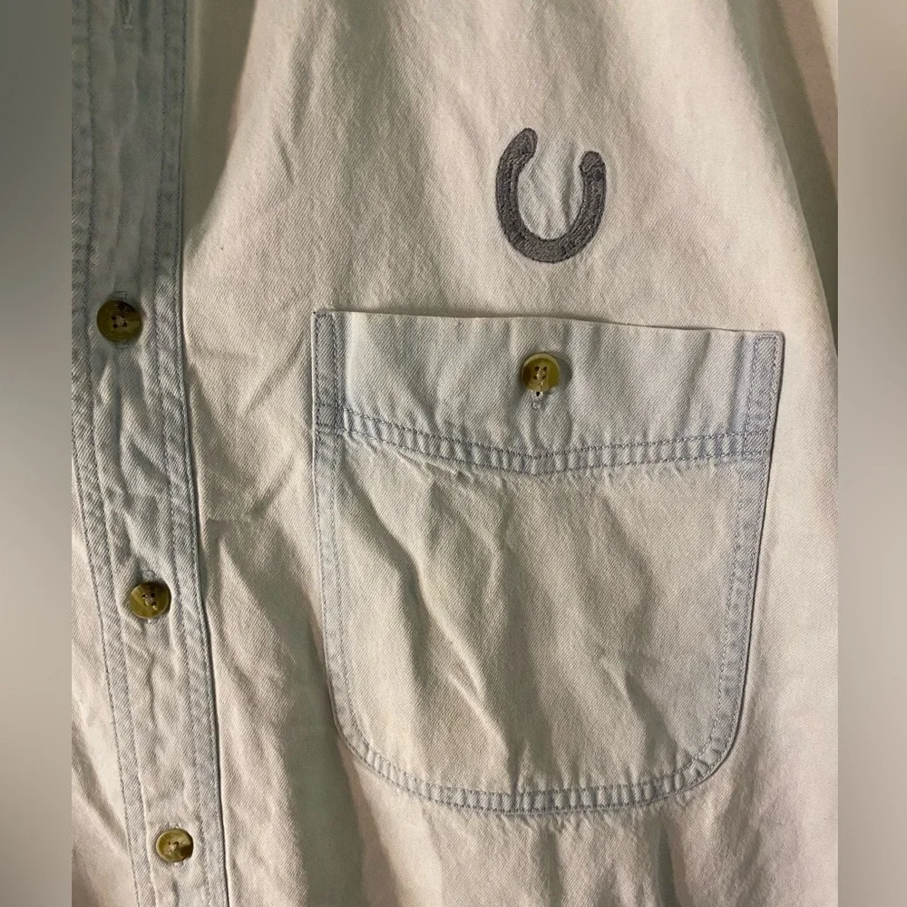 Lee Mens Denim Shirt Size Large Long Sleeve Horse Embroidered Vintage Western - Picture 5 of 6